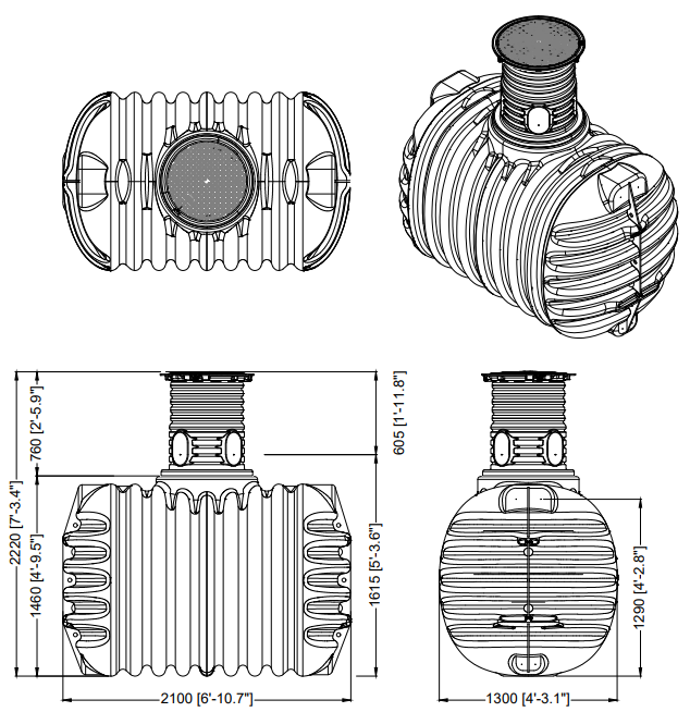 plan differentes vues de la cuve a enterrer
